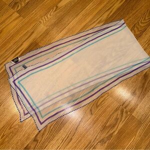 New NWT Hattie Carnegie Vintage 100% Silk Rectangular white, purple‎ and aqua